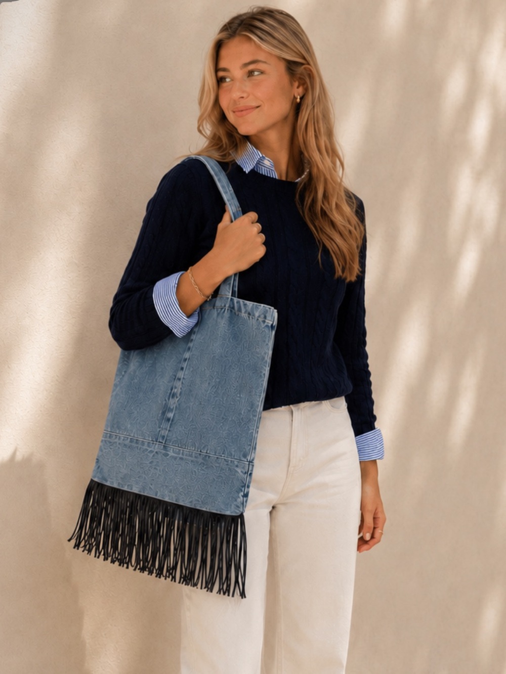 ONE X ONETEASPOON Fringed Denim Tote Bag EUC - Picture 2 of 7